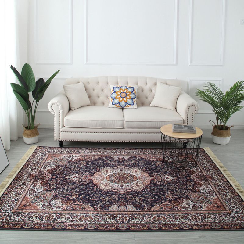 Moroccan Medallion Print Area Rug Polyester Carpet Non-Slip Backing Rug for Living Room