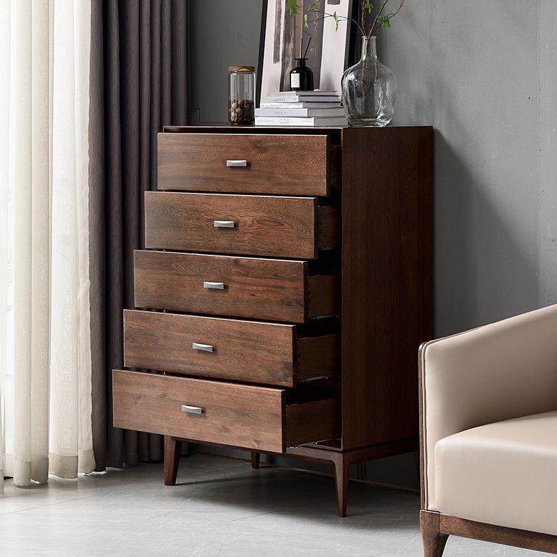 Solid Wood 5- Drawer Accent Chest Brown Chest for Living Room