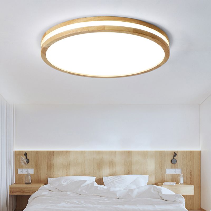 Wood Round Flush Mount Ceiling Light Modern 1 Light Flush Mount Ceiling Fixture in Brown