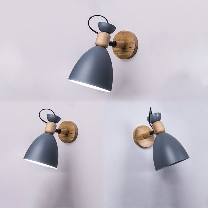 Wrought Iron Macaron Wall Sconce in Modern Concise Style Wooden Dome Wall Lamp for Interior Spaces