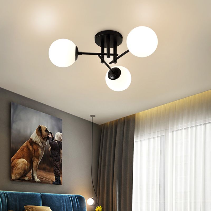 Modern Style Milk Glass Semi Flush Ceiling Chandelier Fixtures Multi Lights Globe Semi Flush Light