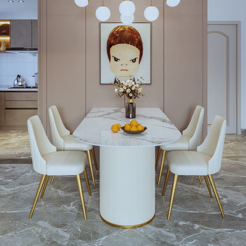 Mesa de comedor de piedra sinterizada de cocina de estilo glamour con base de pedestal doble