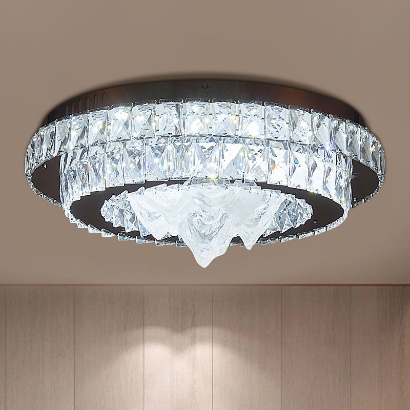 Simple Tiered Flush Mount Lamp Crystal Block LED Parlor Ceiling Light with Iceberg Design in Chrome
