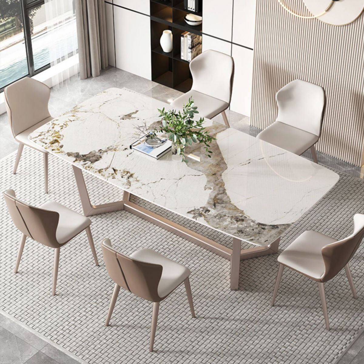 Luxury Sintered Stone Top Dining Set Rectangle 1/4/5/7 Pieces Dining Table Set