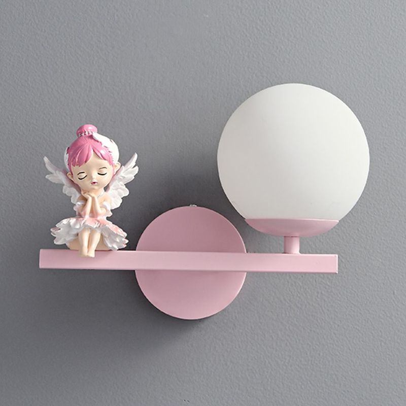 Metal Ball Shape Wall Sconce Kid 1 Light Wall Light Sconce in Pink (Decoration Included)