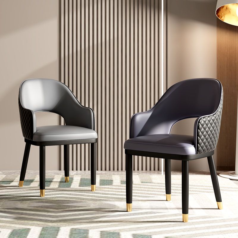 Silla escandinava con brazo trasero abierto, silla lateral de piel sintética