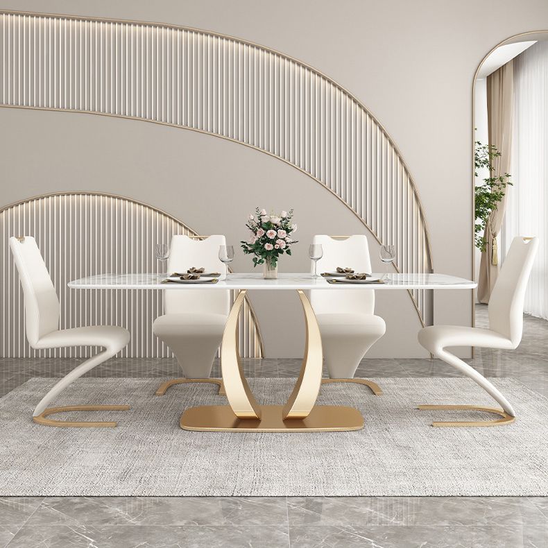 Mesa de comedor de lujo tradicional Mesa de comedor rectangular de piedra sinterizada con marco dorado