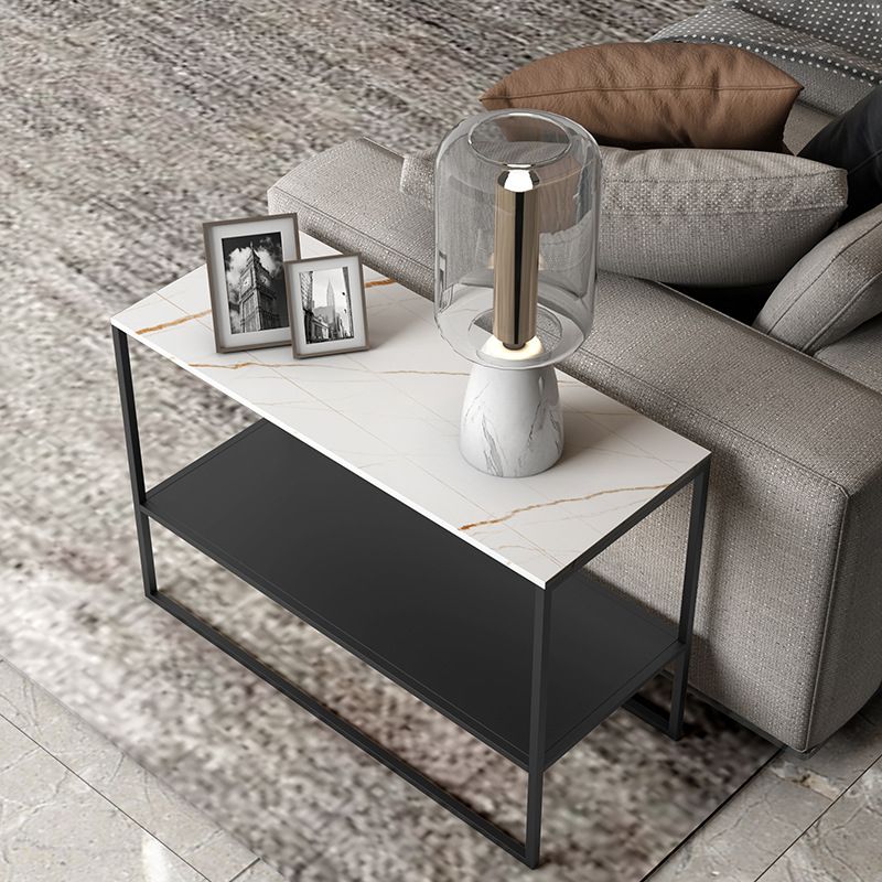 Modern Style Cocktail Table Grey/white/black Rock Slate Top Metal Base Coffee Table