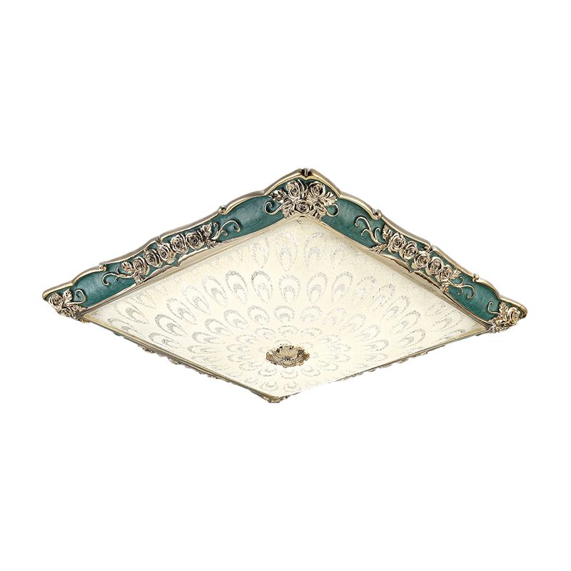 Rosa/grüne quadratische Unterputzleuchte, antikes undurchsichtiges Glas, LED-Schlafzimmerlampe in der Nähe der Decke