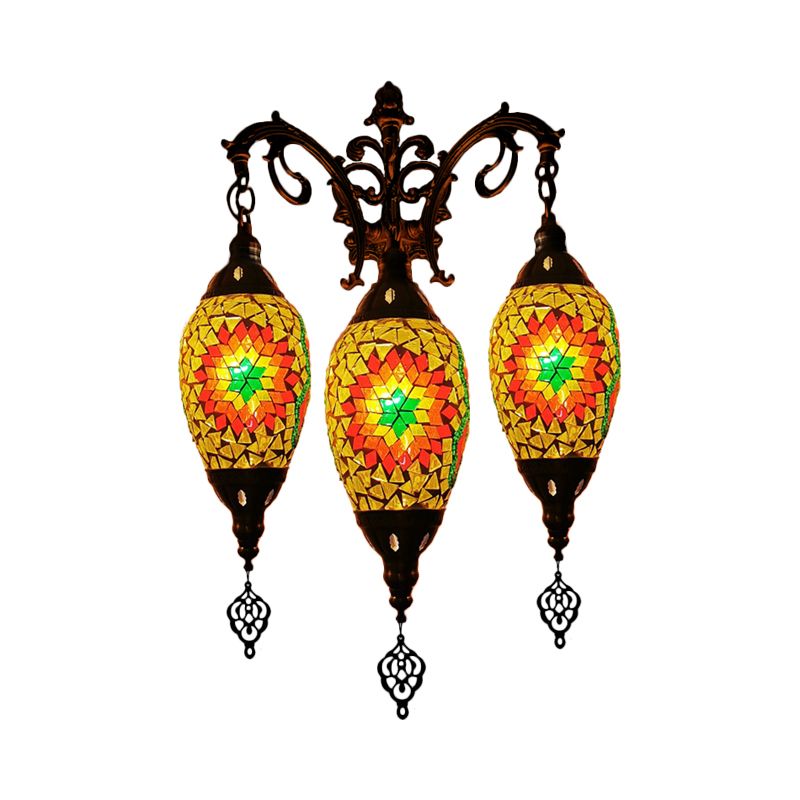 Traditional Oval Wall Mounted Lamp 3 Heads Stained Art Glass Sconce Light in White/Red/Light Blue