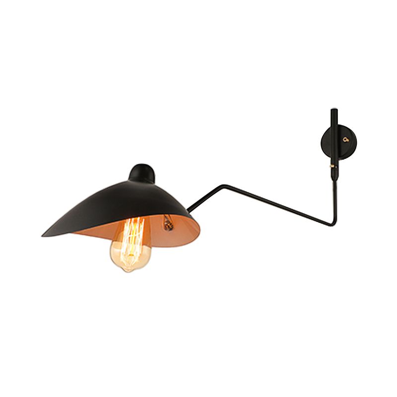 1 Bulb Domed Wall Mounted Light Retro Loft Black Metallic Adjustable Wall Light Fixture for Study Room