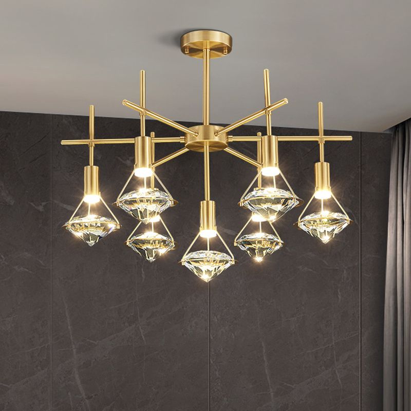 Crystal Diamond Island Lighting Postmodern Gold Finish LED Pendant Light Fixture