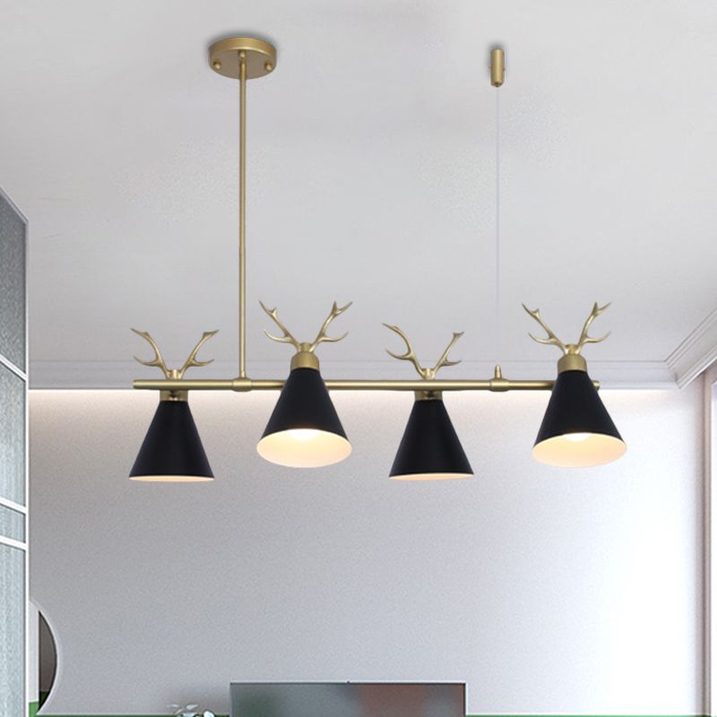 Restaurant Antler Design Island Lighting Metal Triple Light Light Nordic Black / Gris / White Chandelier