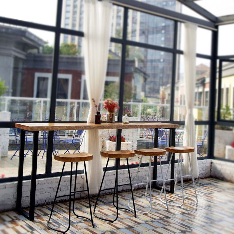 Industrial Solid Wood Natural Bistro Accent Dining Table Sled Bar Table