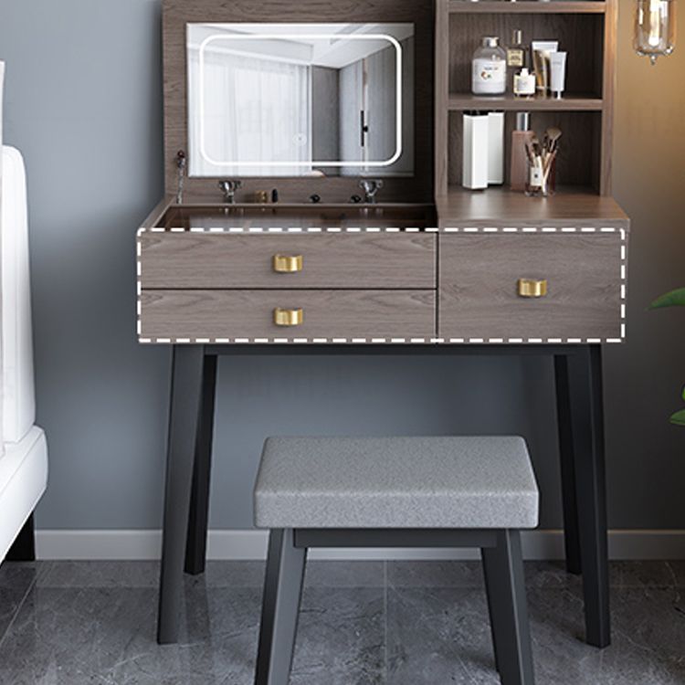 Flip-Top Vanity Table 3-Drawer Stool Vanity Set with Storage Shelves