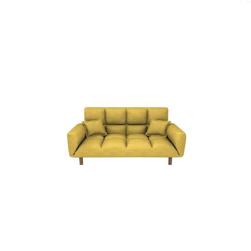 Modern Fabric Square Arm Sofa Standard Biscuit Back 4 Wood Legs Sofa