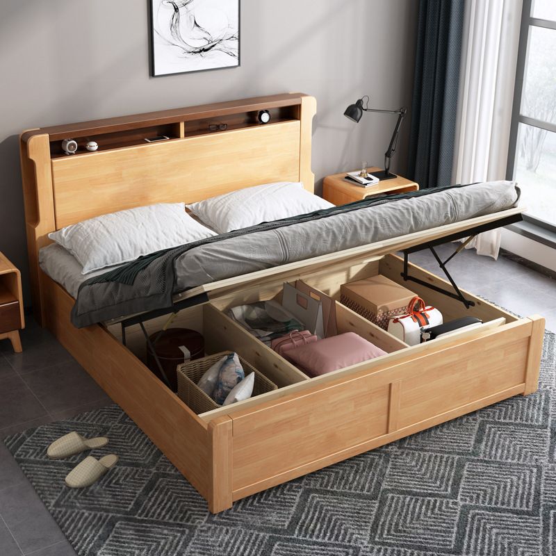 Solid Wood Standard Bed with Headboard Panel Bed Contemporary
