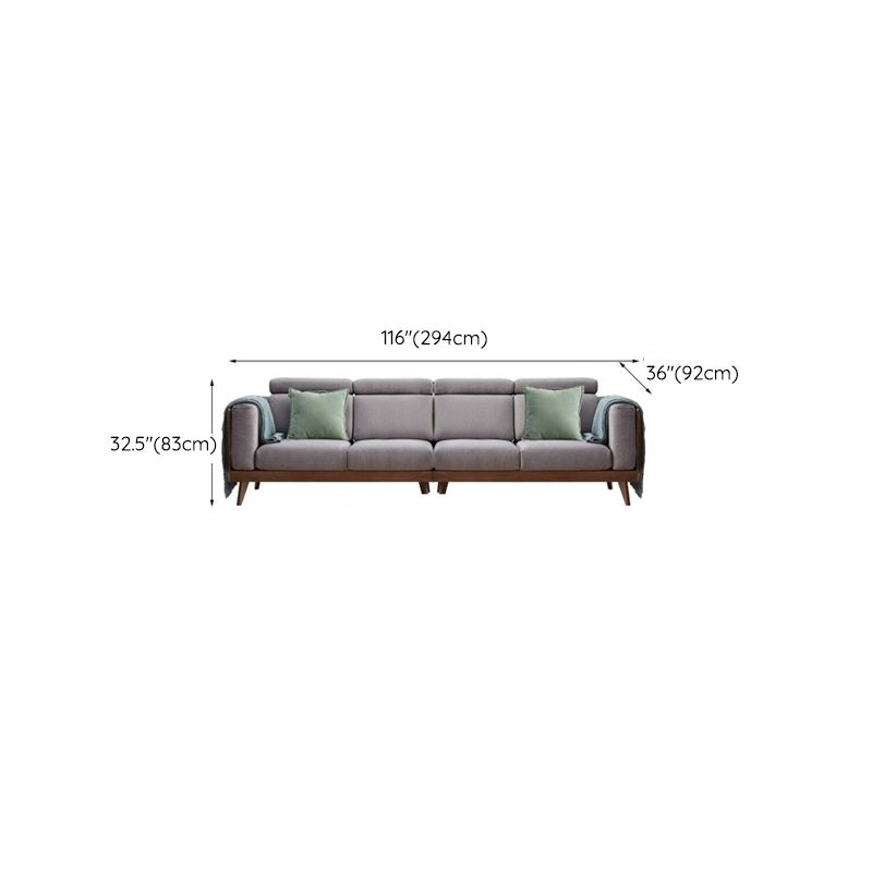 Farmhouse Square Arm Fabric Solid Wood Sofa in Brown for Living Room