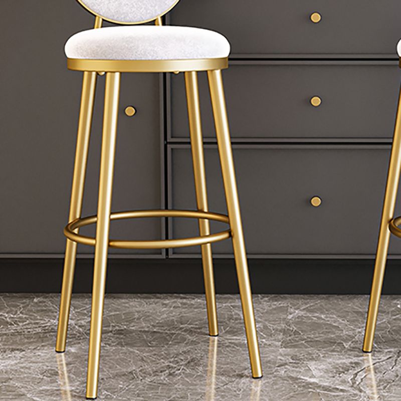 Nordic Armless Backrest Counter Stool Iron Kitchen Bar Stool with Velvet Cushion and Pedal