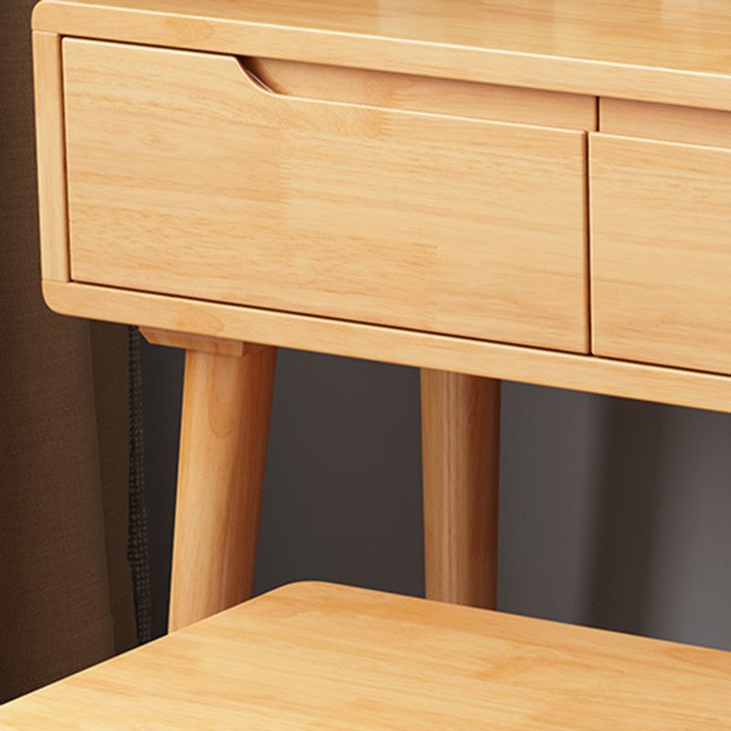31. 5" W Wood Vanity Table with Mirror & Stool 4 Drawers Simple Makeup Vanity Table Set