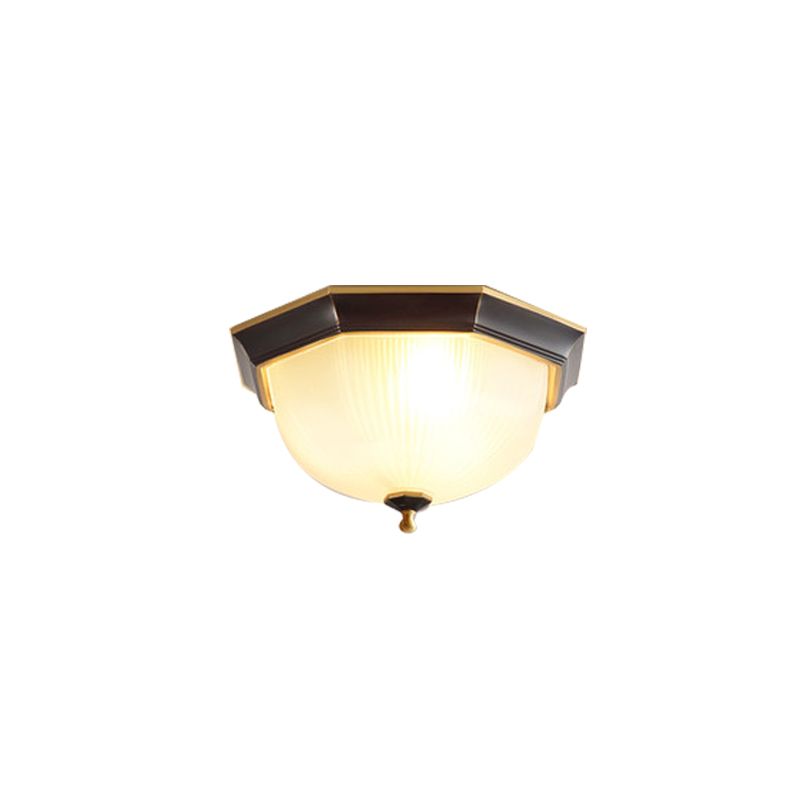 Brass Geometric Ceiling Fixture Traditional Frosted Glass Flush Mount for Corridor