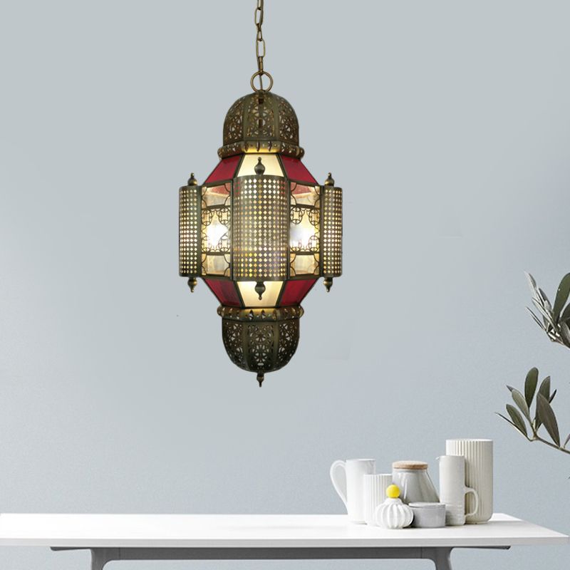 Arabian Lantern Pendant Lighting 3 Heads Metal Chandelier Light Fixture in Brass for Restaurant