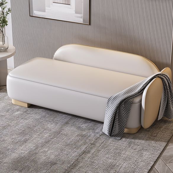 Living Room Chaise Recessed Arms Nordic Chaise Lounge with Leather Upholster