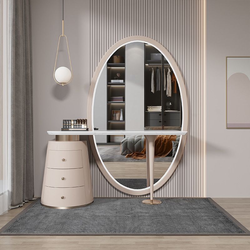 Modern Makeup Vanity Set With Three Drawer in Light Brown for Bedroom