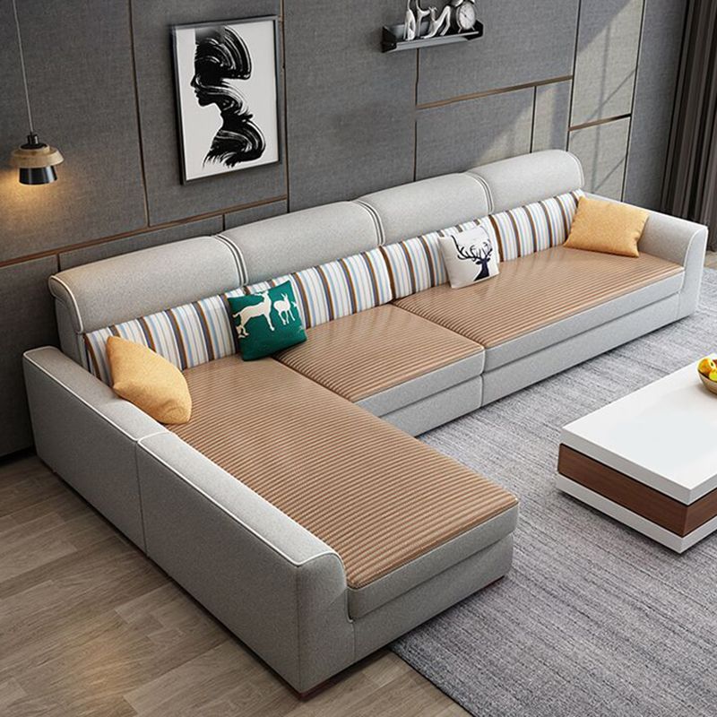 Modern Fabric Sofa & Chaise Square Arm Sofa with Bolster Pillows