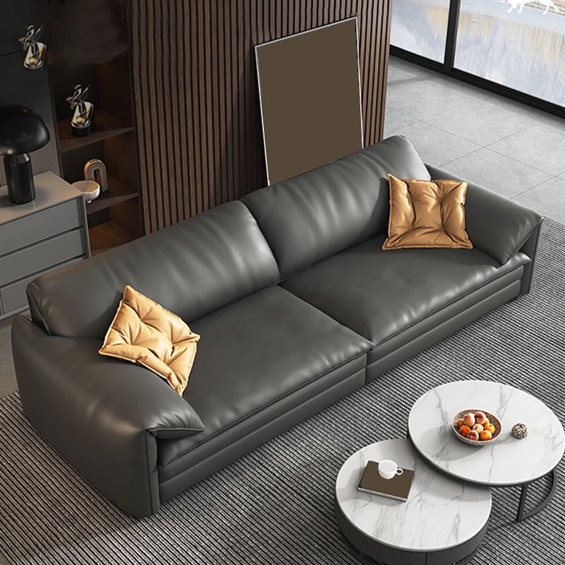 Stationary Stain Resistant Genuine Leather Pillow Top Arm Seating