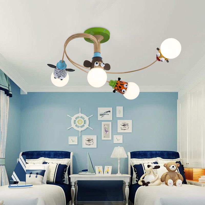 Cartoon Curred Cosil Hang Fixture Bedroomet Metal Semi Flush Mount Light in Coffee