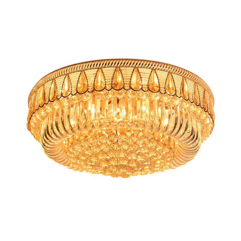 7 Heads Clear Crystal Orbs Flush Light Fixture Modern Gold Finish Drum Living Room Ceiling Mount