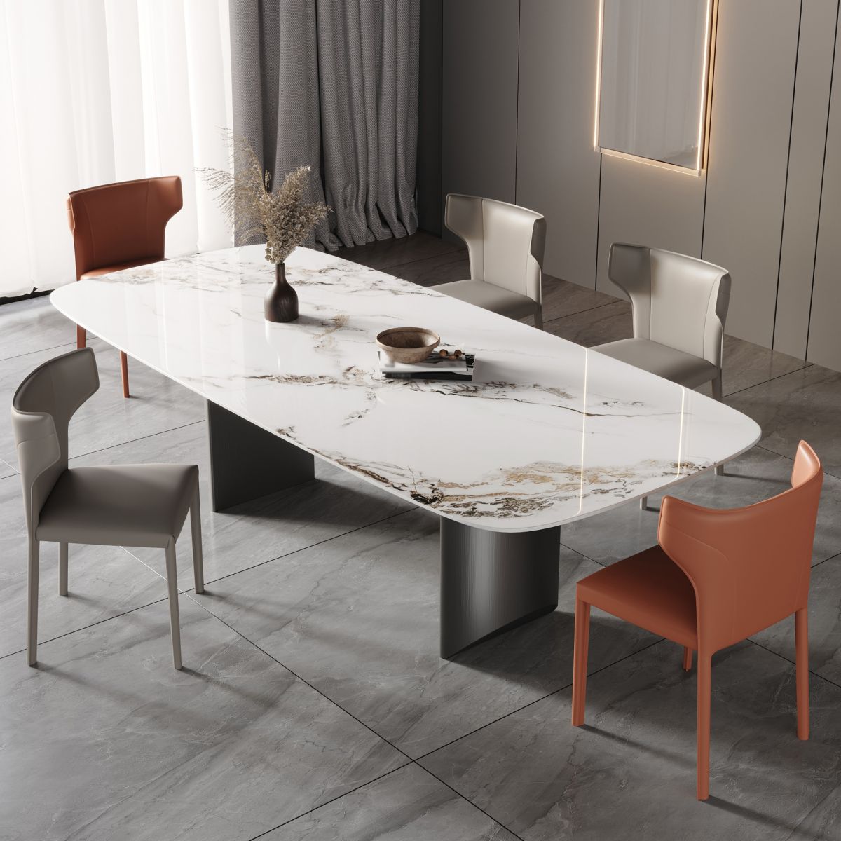 Sintered Stone Top Rechtecktisch für Restaurant Moderner Esstisch mit Doppelpodest