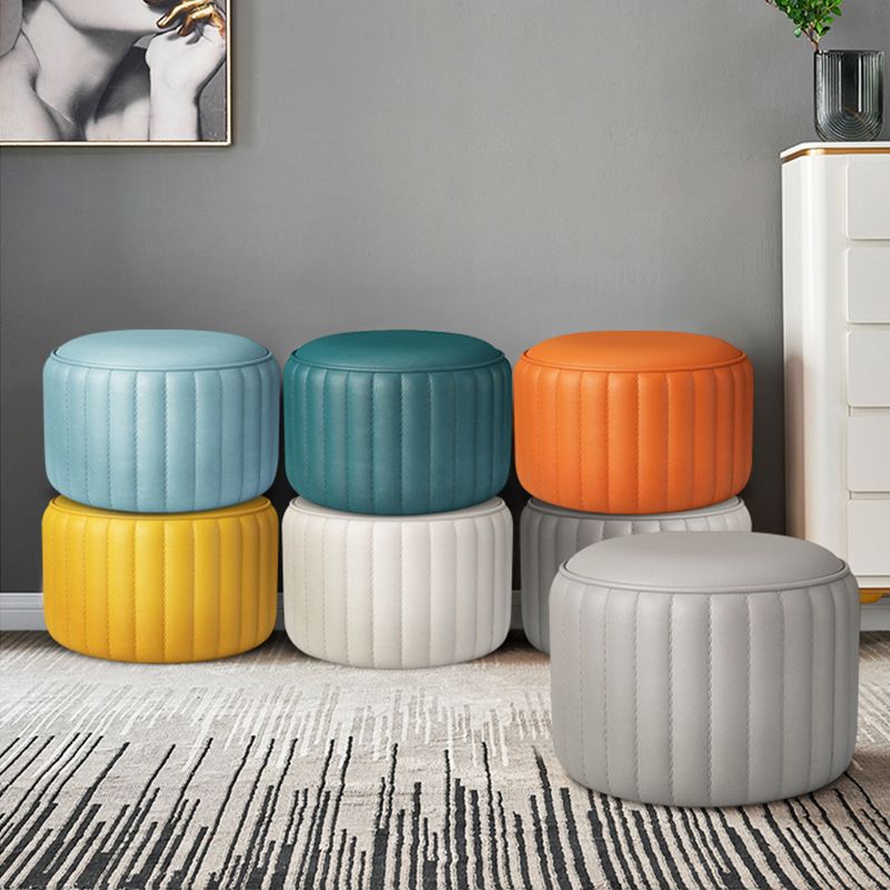 Modern Cylinder Shape Sherpa Pouf Plain PU Leather Tear Resistant Chair Ottoman