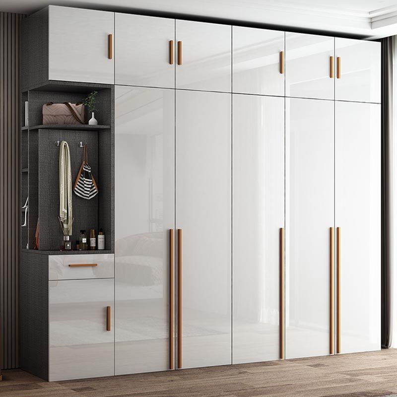 High Gloss White Modern Wardrobe Engineered Wood Storage Cabinet for Home
