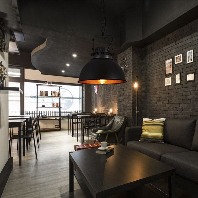 Dome Shade Restaurant Light Funghiture Industrial Metal 1 Bulb Black Black Bening Light