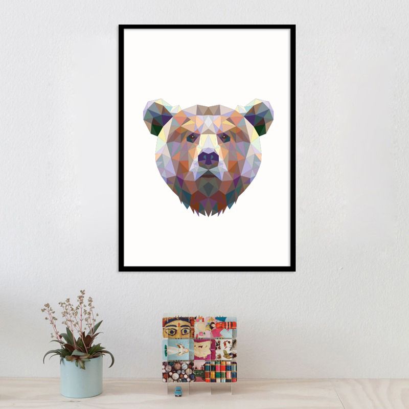Textured Brown Canvas Print Modernist Bear Head Wall Decor, Multiple Size Available