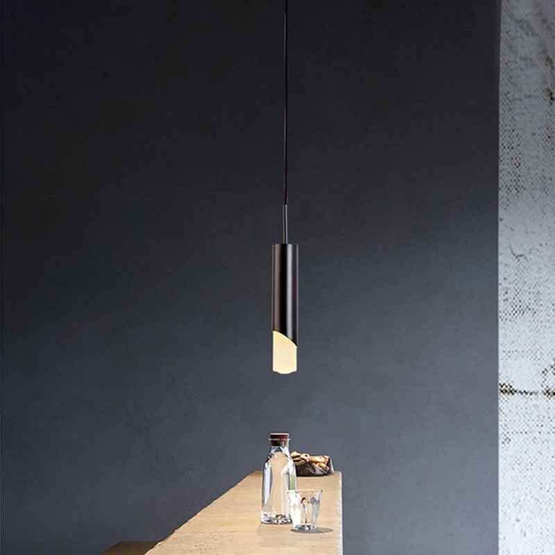 Modern Creative Cylindrical LED Pendant Light Electroplate Metal Hanging Lamp with Acrylic Shade