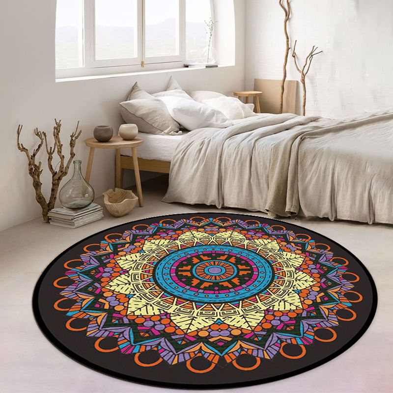 Apricot Flower Carpet Polyester Moroccan Carpet Washable Carpet for Living Room