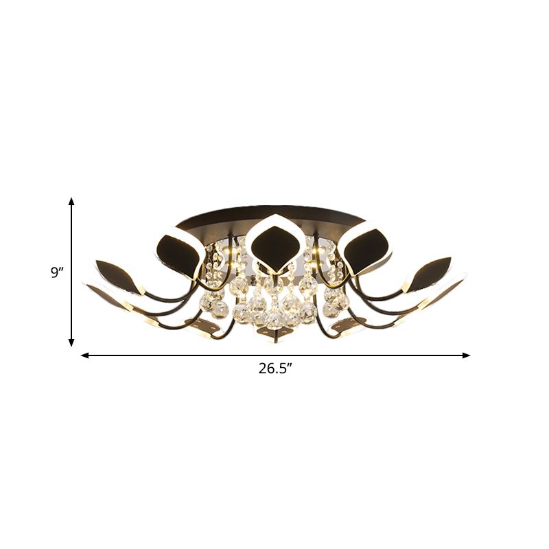 10/12 Heads Parlor Flush Mount Lamp Contemporary Black/White Ceiling Lighting with Raindrop Crystal Shade, Warm/White Light