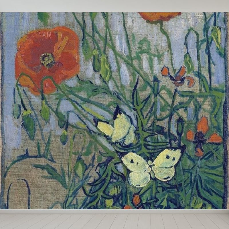 Contemporary Flowers Mural Wallpaper Green Waterproofing Wall Decor for Boys Room