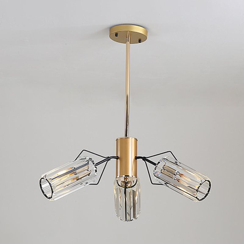 Cylindre Crystal Block Chandelier Light Retro 3/6/8 Bulbes Salon Pendant la lampe en or