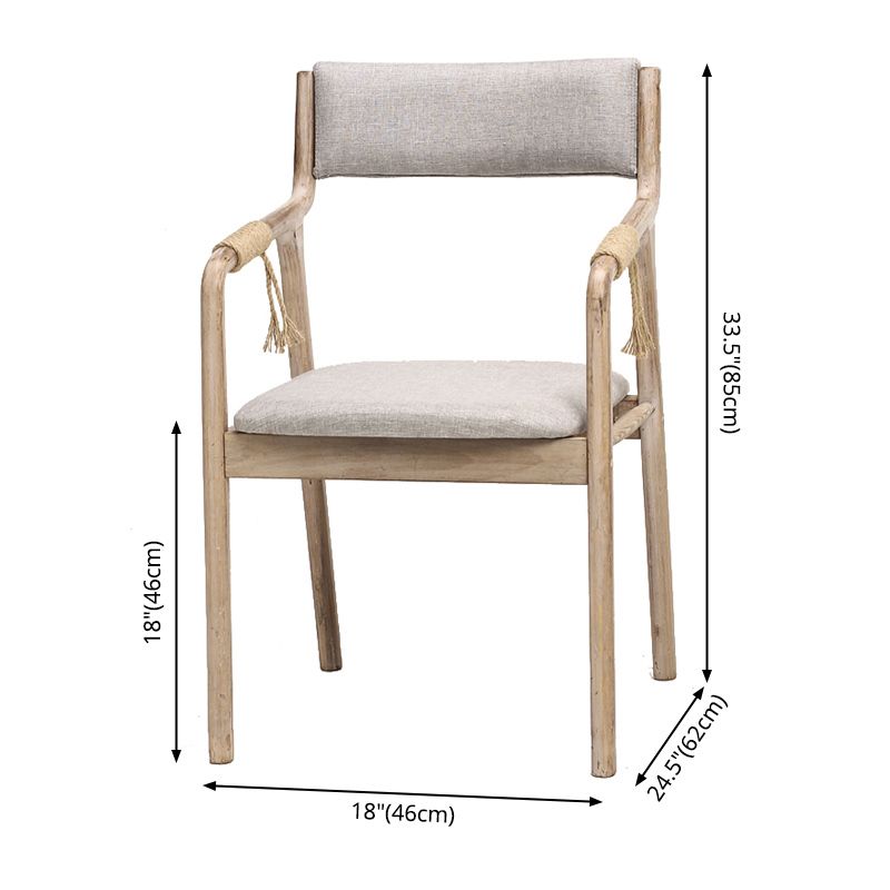 Country Style Dining Arm Chairs Indoor Linen Upholstered Open Back Armchair