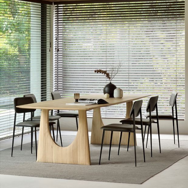 Rechthoek casual eettafel licht houten kleur vaste tafel met vaste houten basis