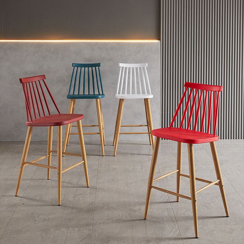 Nordic Plastic Bar-stool Square Seat Counter Bar Stool with Wood Legs