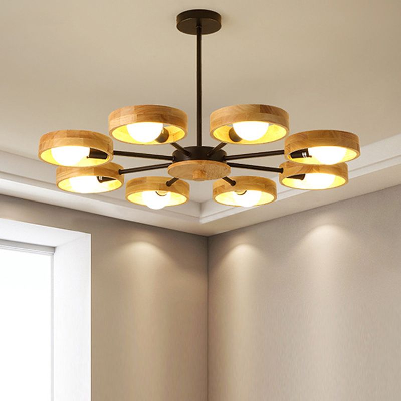 Nordic Living Room Hanging Lamp Rubberwood Sputnik Shaped Chandelier