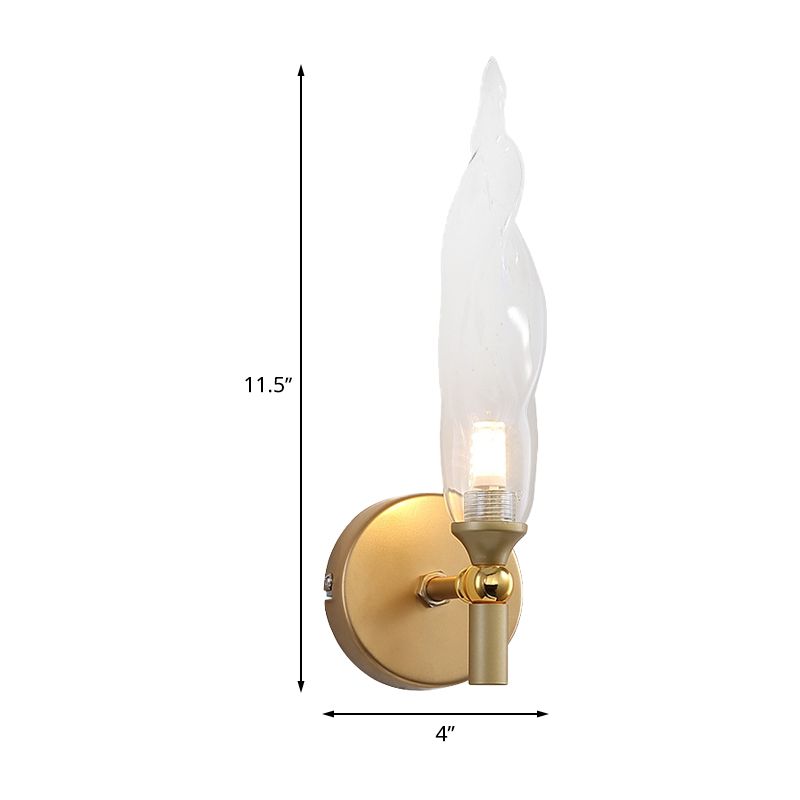 Brass Torch Shape Sconce Lighting Modernist 1 Bulb Clear Glass LED Wall Mount Lamp for Bedside
