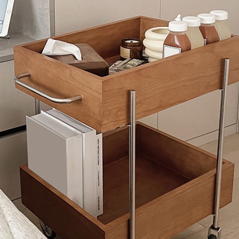 Industrial Sofa Side Accent Table with 2 Shelves in Wood for Living Room