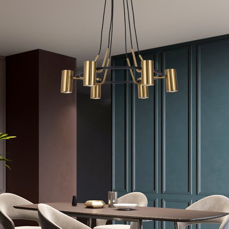 Goldhanglampe Postmoderne Zylinderform Metall Kronleuchter Anhänger Licht