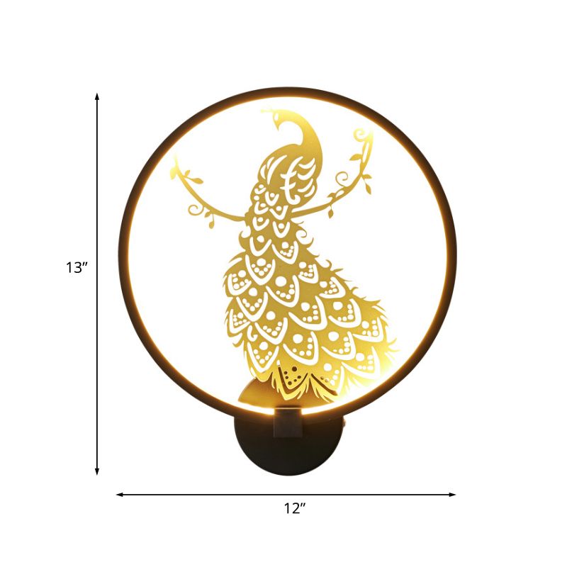 Eigentijdse pauw muurschildering muur licht aluminium woonkamer led hoepel sconce verlichting in zwart en goud